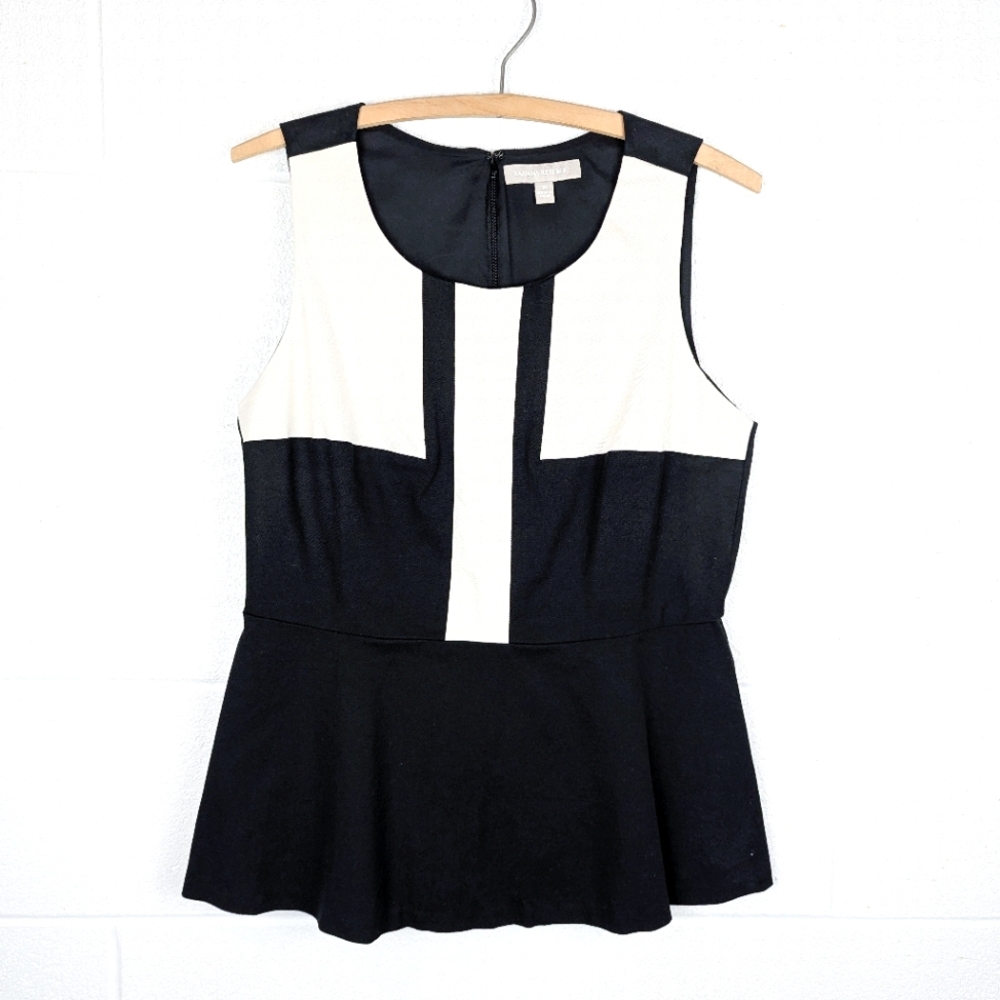 Banana Republic Size 10 Structured Sleeveless Blouse Tailored Cream Black Peplum